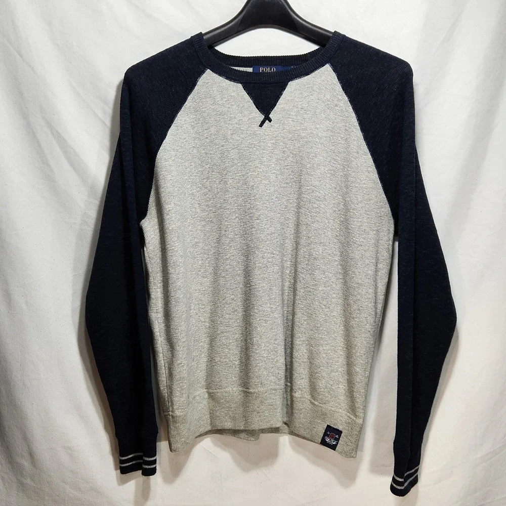 Polo Ralph Lauren Mens 100% Cotton Crew Neck Pullover‎ Sweater Size L Gray/Blue